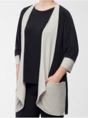 SYMPLI Matrix Cardigan Sweater Oatmeal Beige Tan Black Size 12
